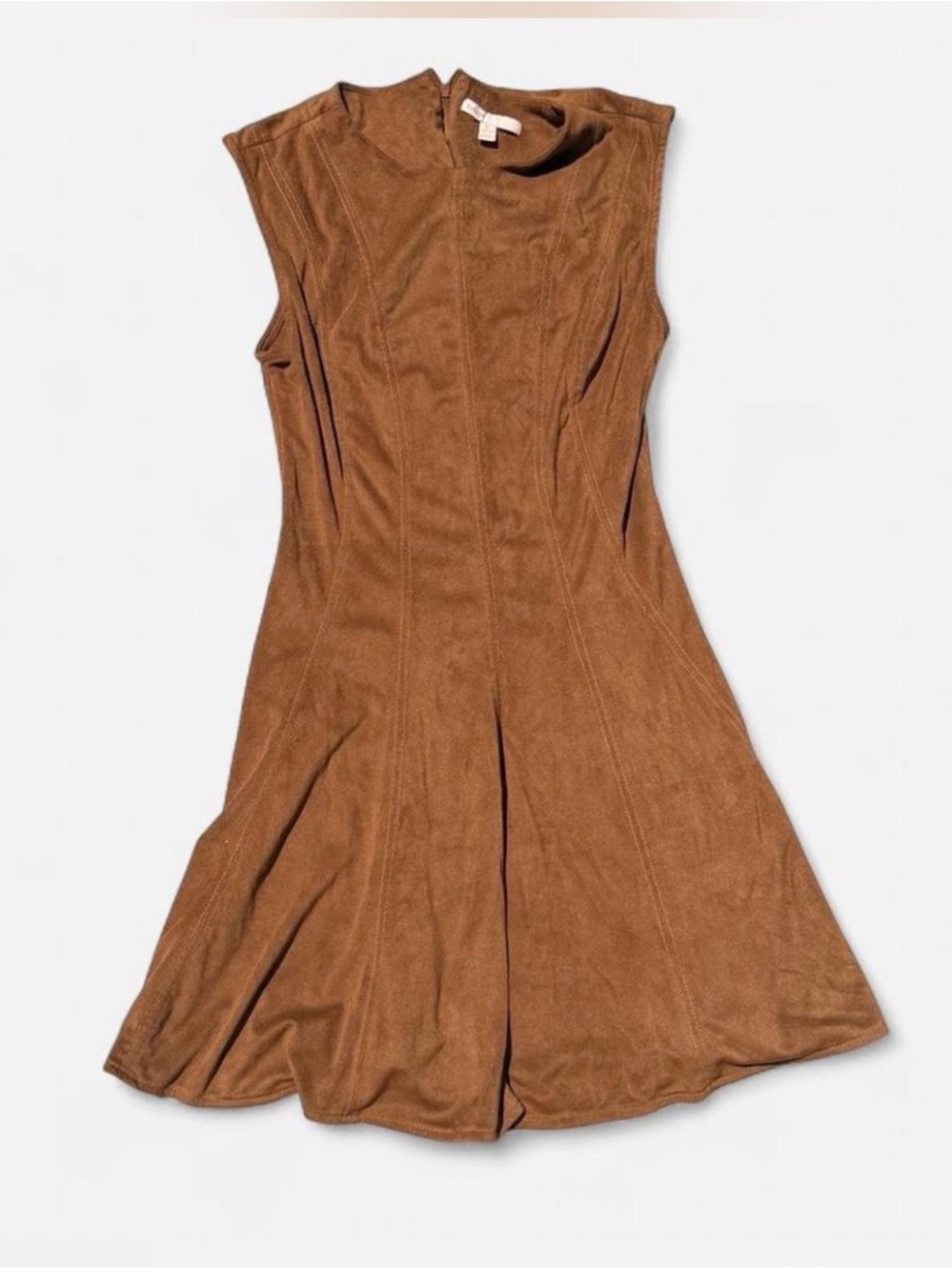 Sleeveless Brown Suede-Look Fit & Flare Dress